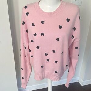 27 Miles Pink Cashmere Sequined Heart Sweater L
